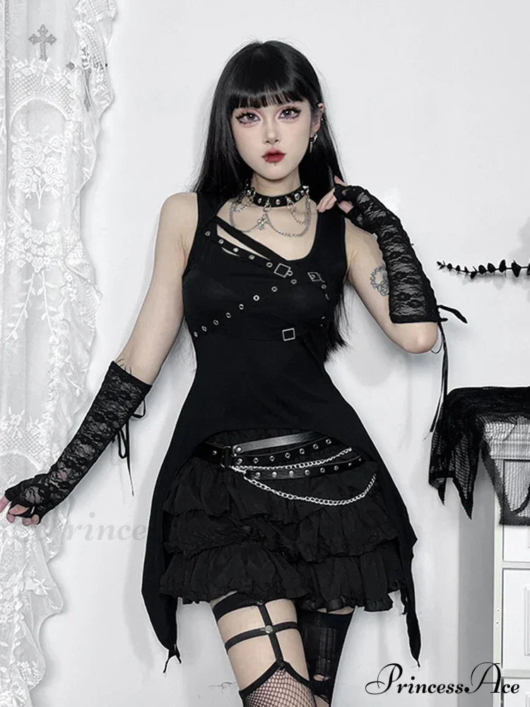 Alt Goth Cyber Y2K Gothic Eyelet Bandage Crop Top