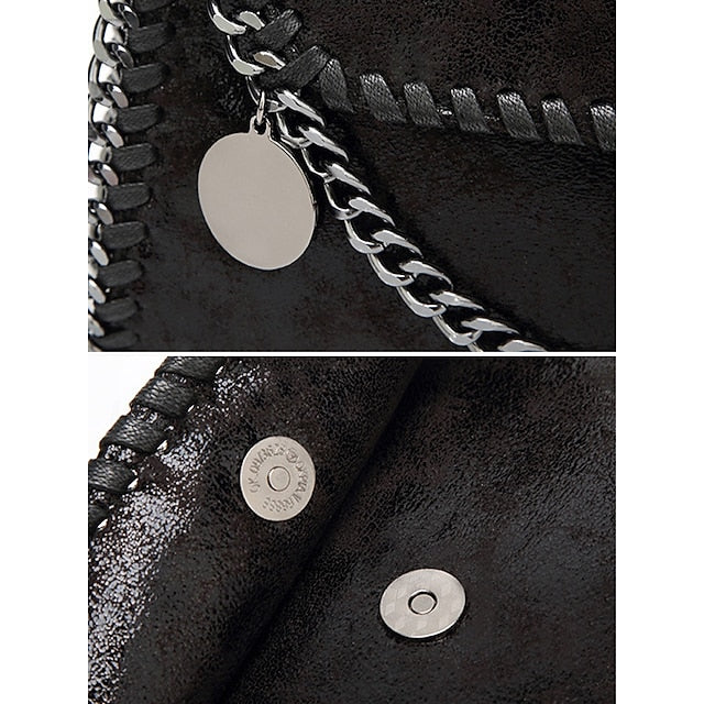 Leather Faux Bag with Chain Red Whipstitch Shoulder Detailing