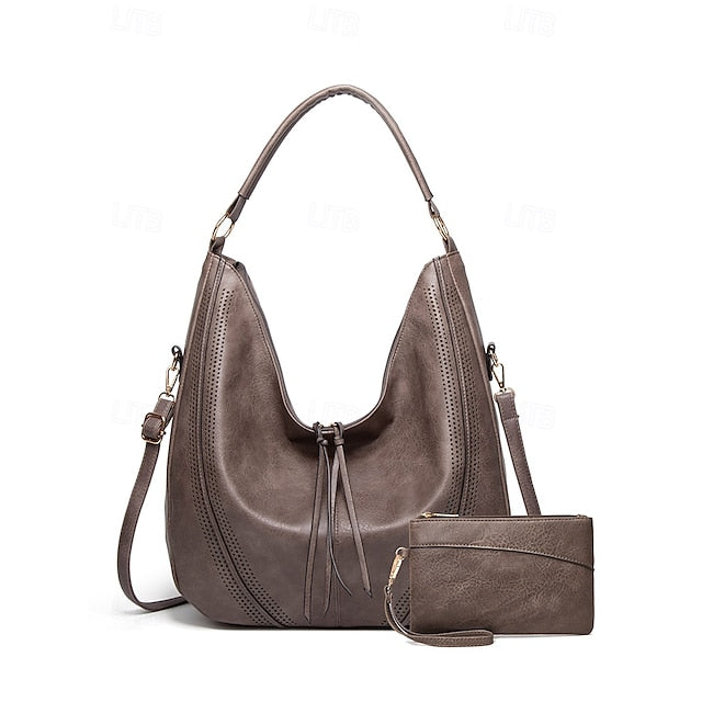 Set Leather Bag Hobo with Matching Wallet Faux