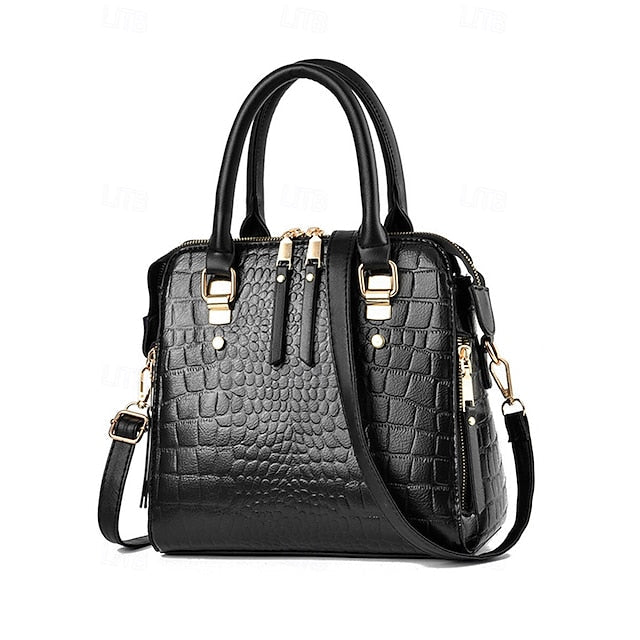 Crocodile Handbag with Leather Faux Tassel Pattern