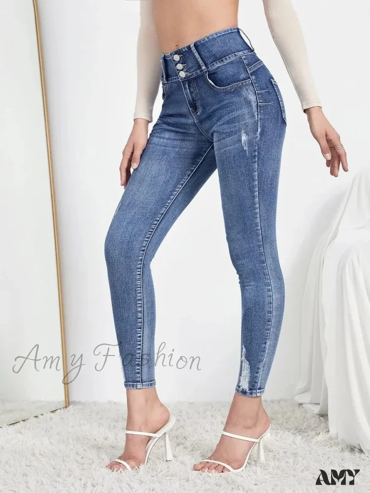Amy Fashion - Autumn Stretch Ripped Fashion Casual Skinny Slim Denim Pencil Jean