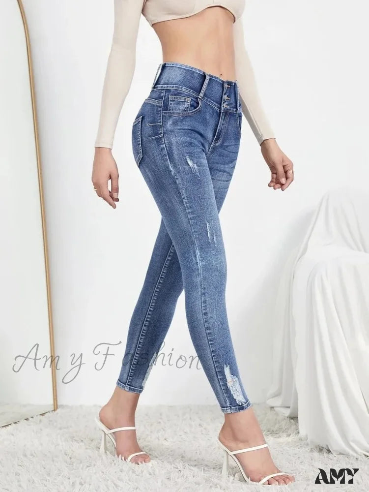 Amy Fashion - Autumn Stretch Ripped Fashion Casual Skinny Slim Denim Pencil Jean