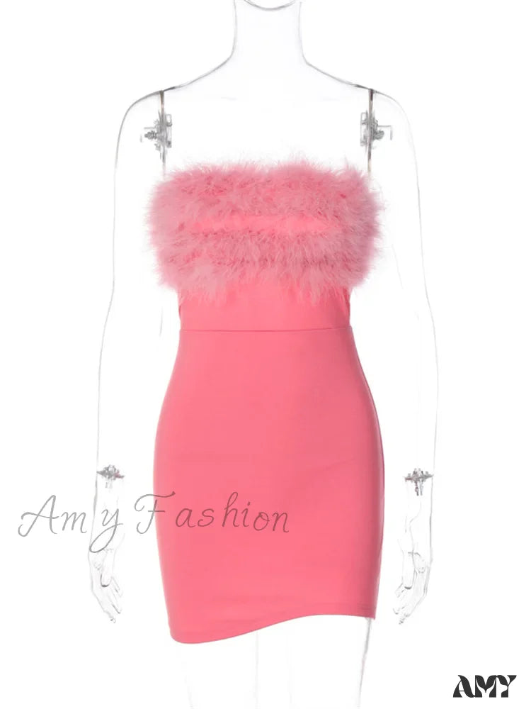 Feather-Trim Strapless Bodycon Pencil Mini Dress 4