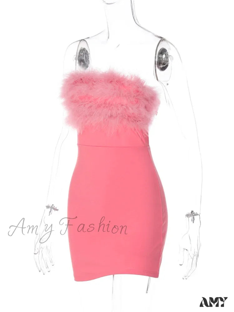 Feather-Trim Strapless Bodycon Pencil Mini Dress 5