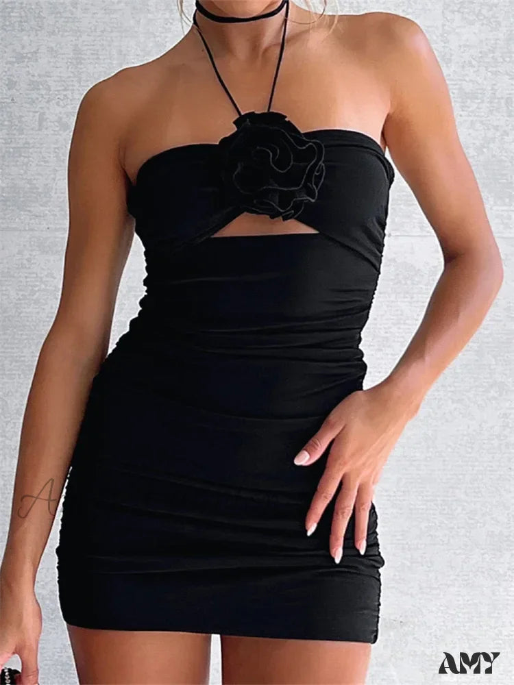 Rosette Strapless Ruched Cut-Out Bodycon Mini Dress 3