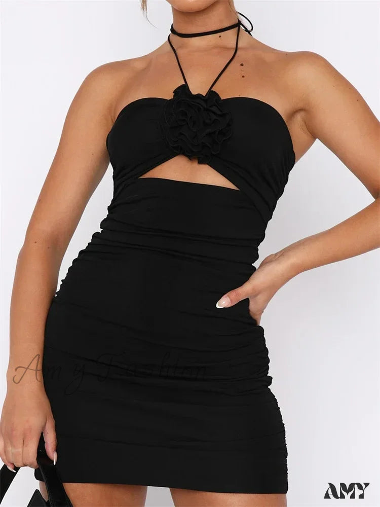 Rosette Strapless Ruched Cut-Out Bodycon Mini Dress 4