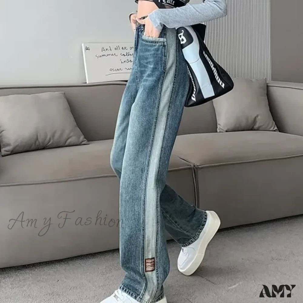 Amy Fashion - INS Zipper Versatile Japanese Washable New Style Spring And Autumn Natural Waist Wide Leg Fashion Jean
