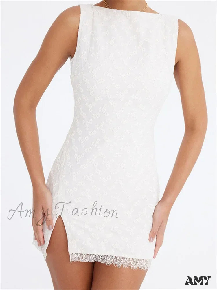 Floral Textured Boat-Neck Lace-Hem Bodycon Mini Dress