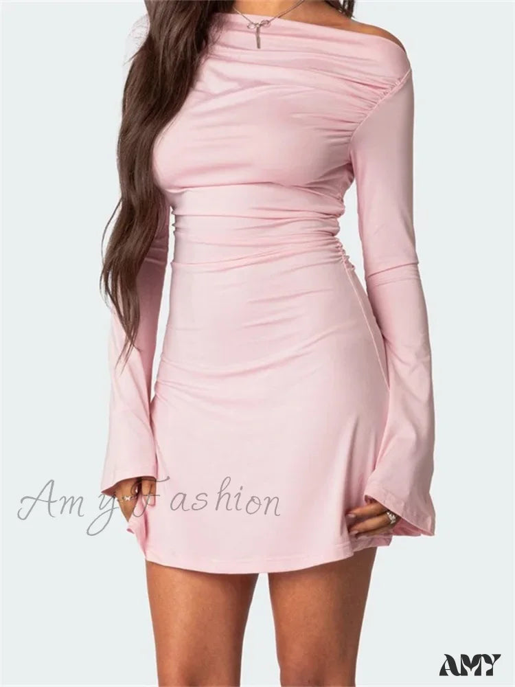 Off-Shoulder Flare-Sleeve Ruched A-Line Mini Dress 3
