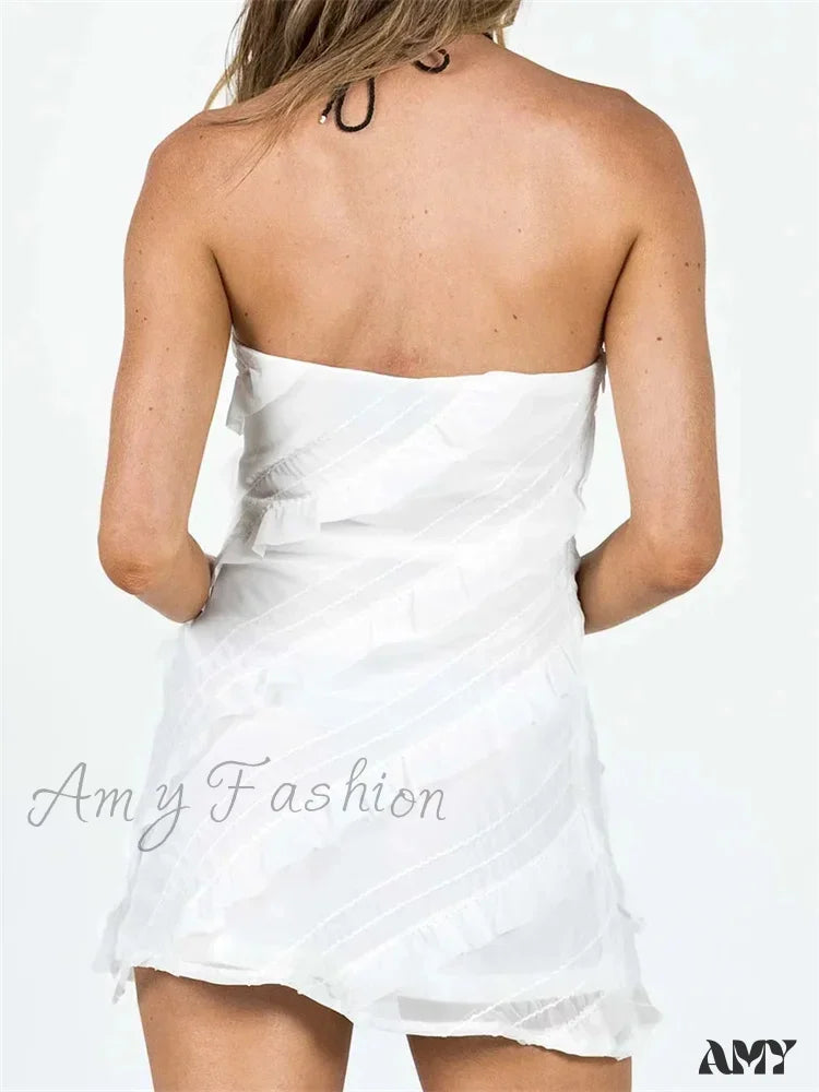 Ruffle Trim Strapless Ruched Bodycon Mini Dress 5