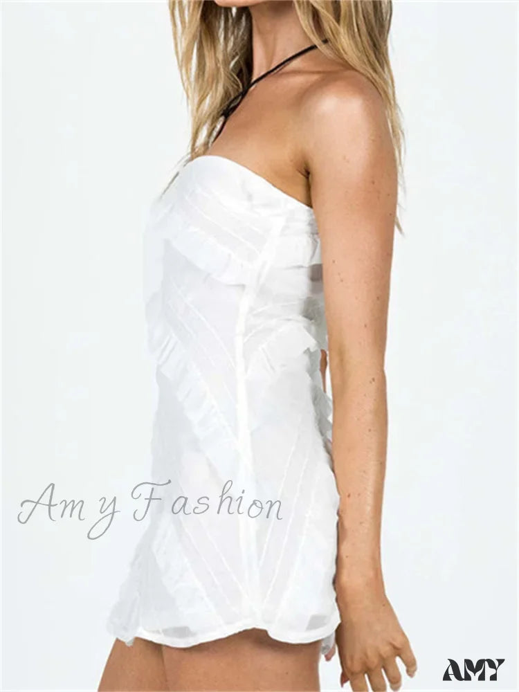 Ruffle Trim Strapless Ruched Bodycon Mini Dress 4