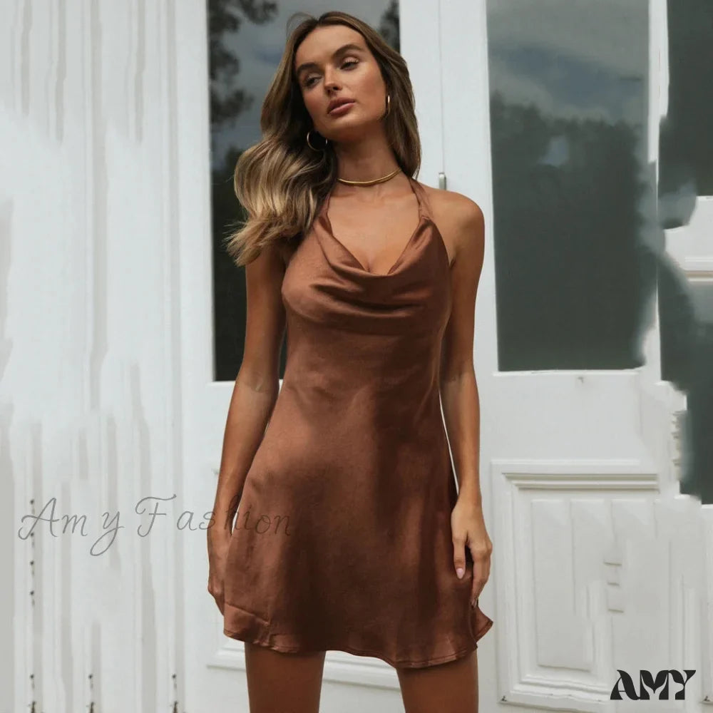 Satin Backless Bandage Bodycon Dresses 14