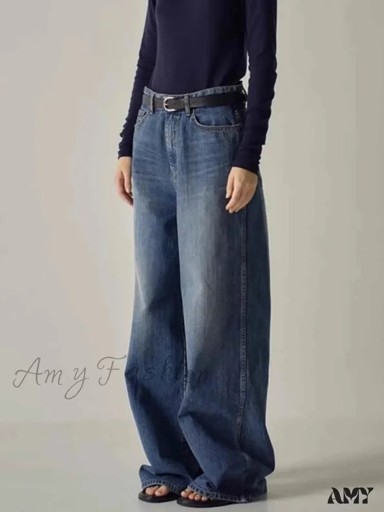 Amy Fashion - Spring Fall New High-waisted Wide-leg High Quality Long Baggy Y2K Jean