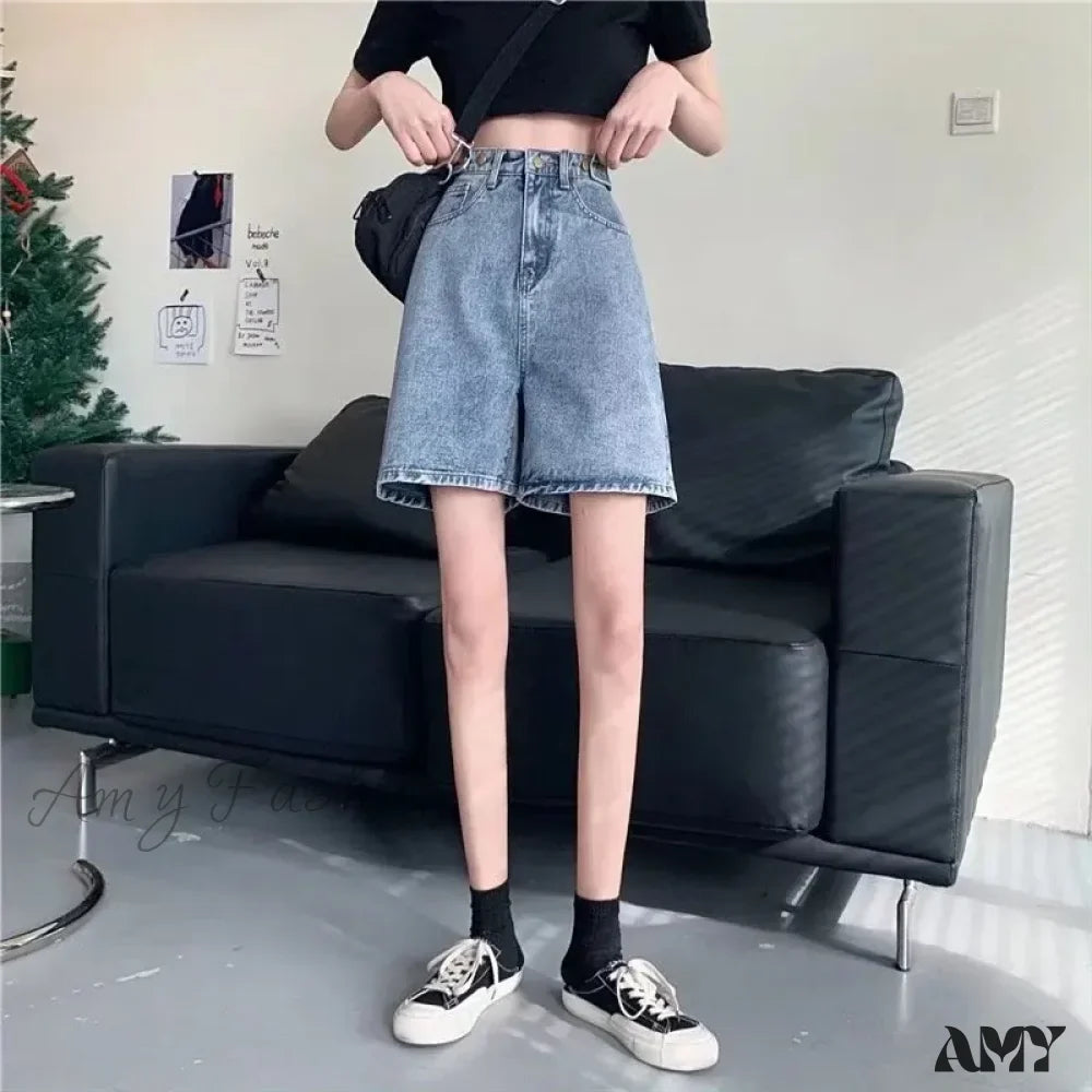 Amy Fashion - Streetwear Summer Half High-Waisted Belted Loose Female Short Fashion Jean