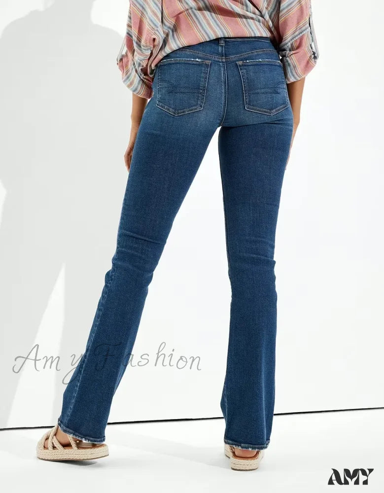 Amy Fashion - Vintage Flare Wide Leg High Waist Fashion Stretch Pocket Denim Jean