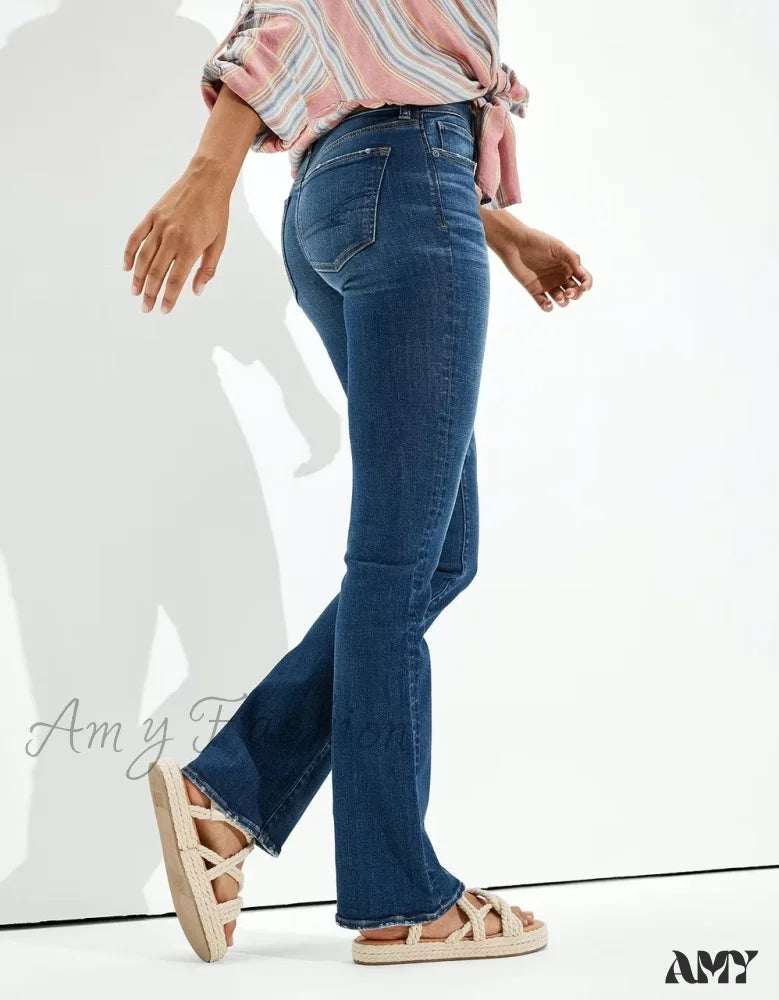 Amy Fashion - Vintage Flare Wide Leg High Waist Fashion Stretch Pocket Denim Jean