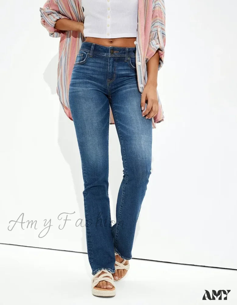 Amy Fashion - Vintage Flare Wide Leg High Waist Fashion Stretch Pocket Denim Jean