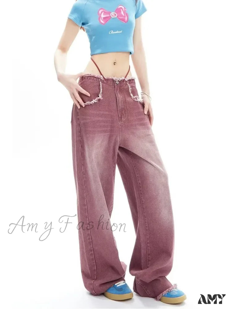Amy Fashion - Vintage Green Wide Leg High Street High Waisted Drape Straight Leg Vintage Women's Jean
