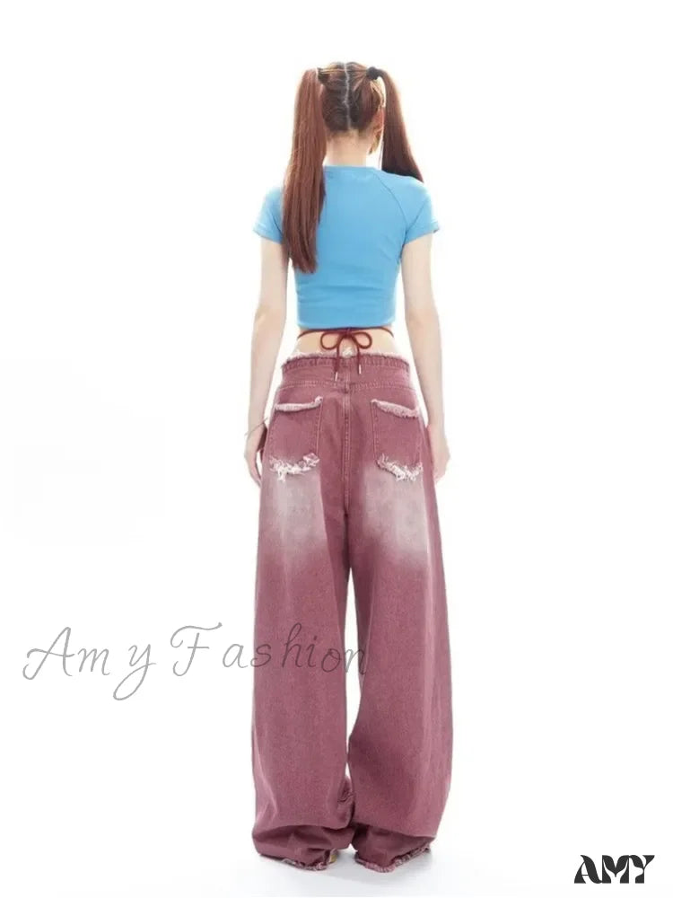 Amy Fashion - Vintage Green Wide Leg High Street High Waisted Drape Straight Leg Vintage Women's Jean