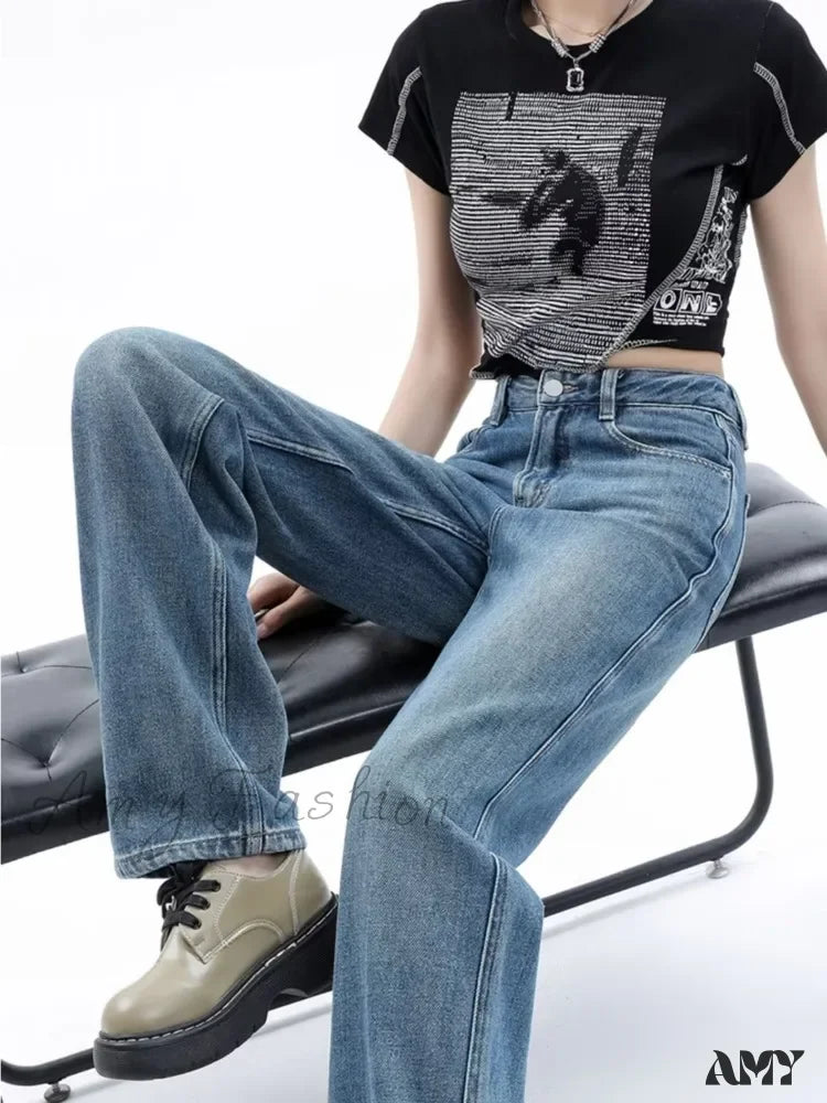 Amy Fashion - Vintage Harajuku Teenagers Y2k Aesthetic Clothing Autumn Baggy Jean