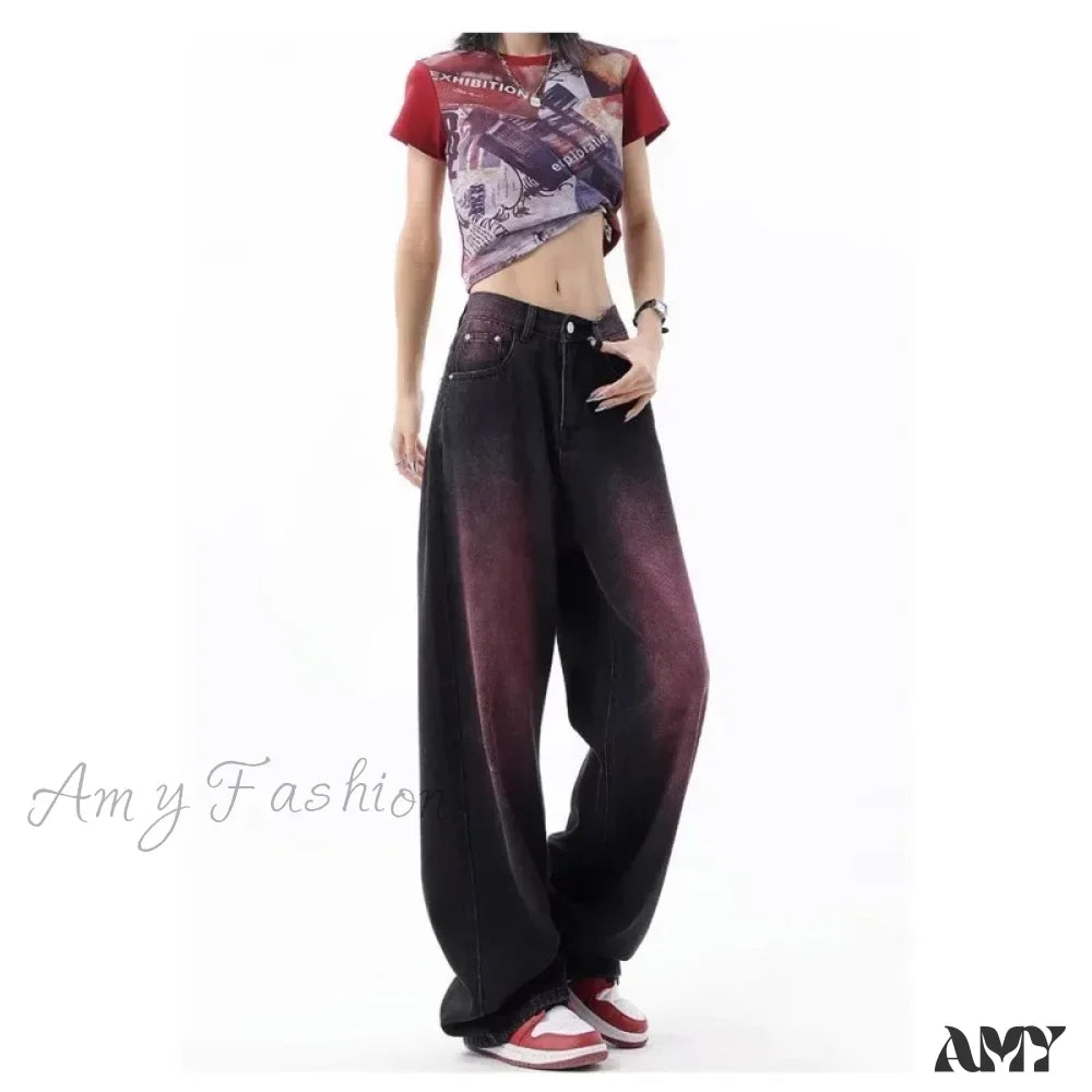 Amy Fashion - Washed Youth Fashion Literary Trend Loose High Street Harajuku Fashion Jean