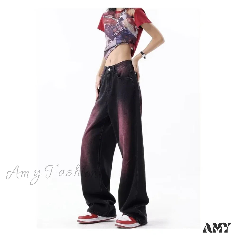 Amy Fashion - Washed Youth Fashion Literary Trend Loose High Street Harajuku Fashion Jean