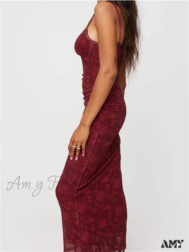 Amy Fashion - Women Sleeveless Strap Summer Vintage Floral V-neck Party for Cocktail Beach Vestido Streetwear