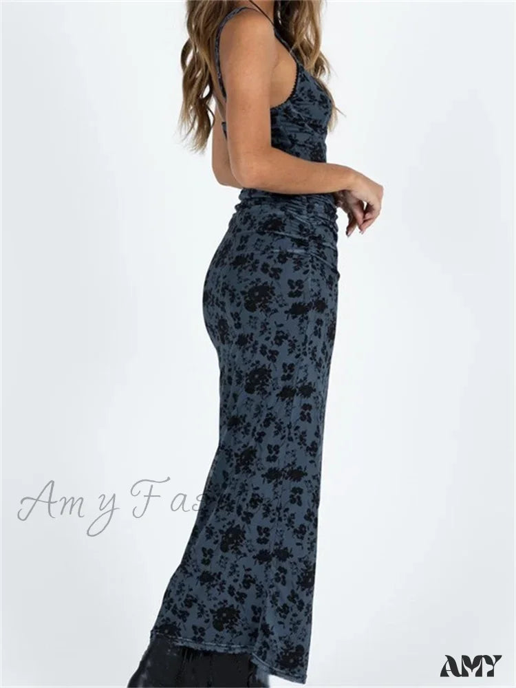 Amy Fashion - Women Sleeveless Strap Summer Vintage Floral V-neck Party for Cocktail Beach Vestido Streetwear