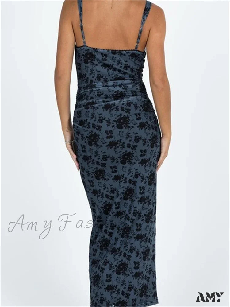 Amy Fashion - Women Sleeveless Strap Summer Vintage Floral V-neck Party for Cocktail Beach Vestido Streetwear