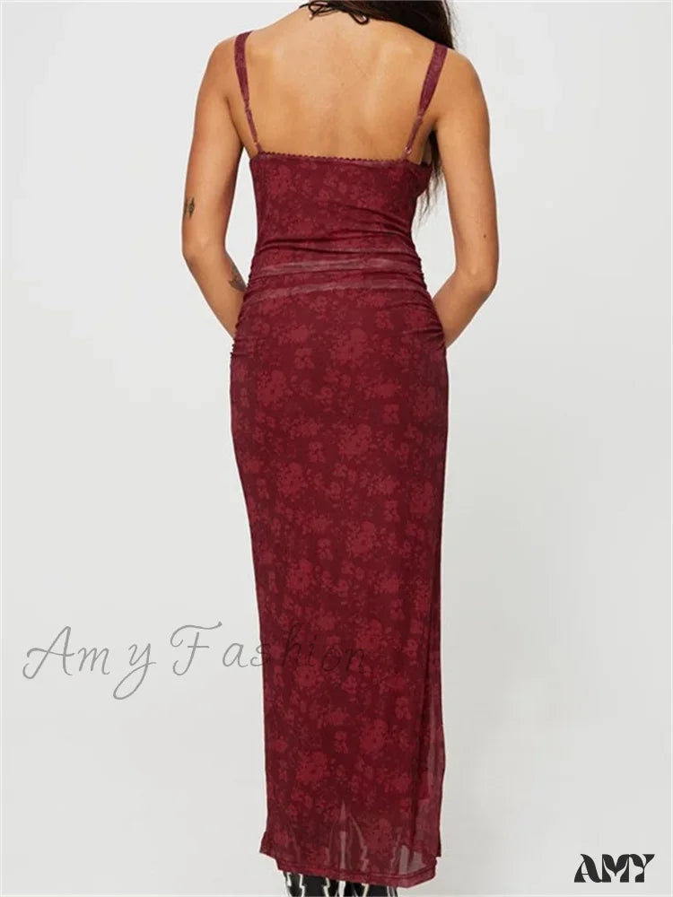 Amy Fashion - Women Sleeveless Strap Summer Vintage Floral V-neck Party for Cocktail Beach Vestido Streetwear