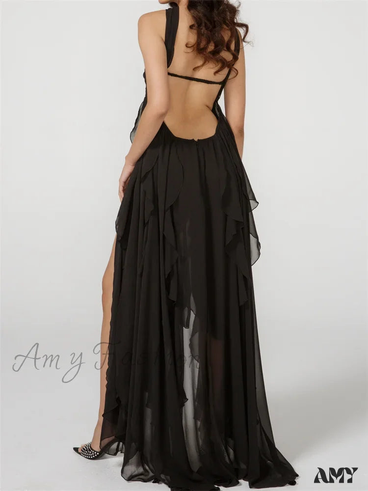 Amy Fashion - Women Y2K Tube Sexy Strapless Off Shoulder Ruffle Tassel Evening Party Halter Backless Vestidos