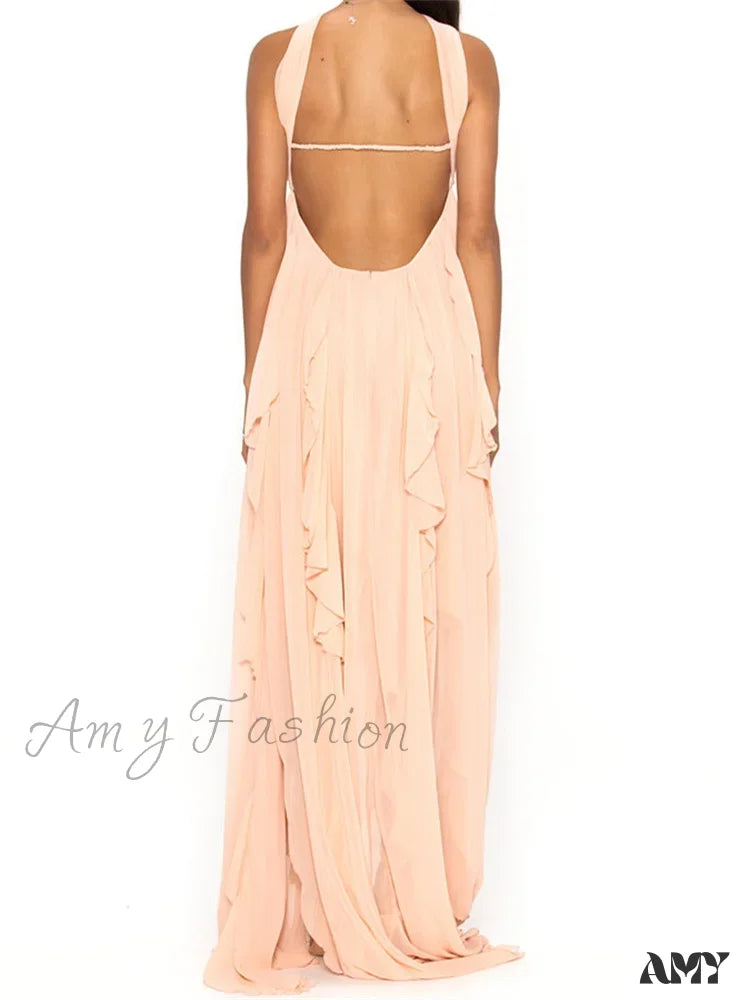 Amy Fashion - Women Y2K Tube Sexy Strapless Off Shoulder Ruffle Tassel Evening Party Halter Backless Vestidos