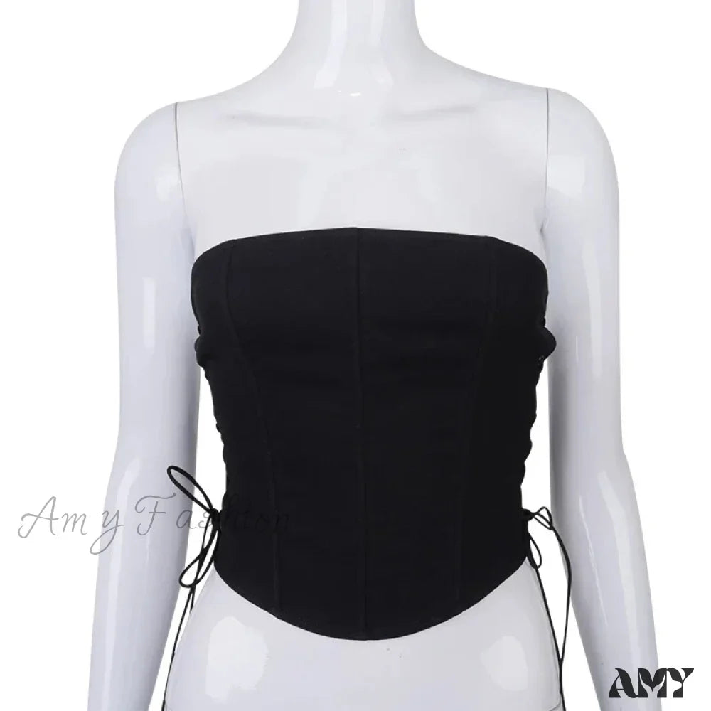 AMY - Off Shoulder Strapless Lace Up Bustier Corset Crop Top