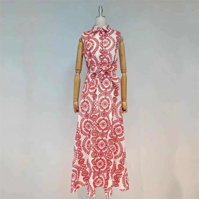 Printed Collared Sleeveless Button Front Maxi Dress