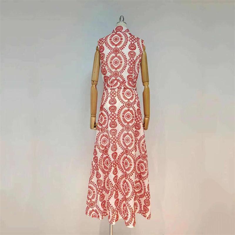 Printed Collared Sleeveless Button Front Maxi Dress
