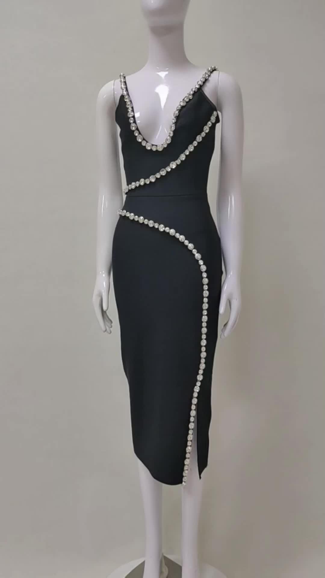 Crystal Embellished Strappy Bodycon Midi Dress