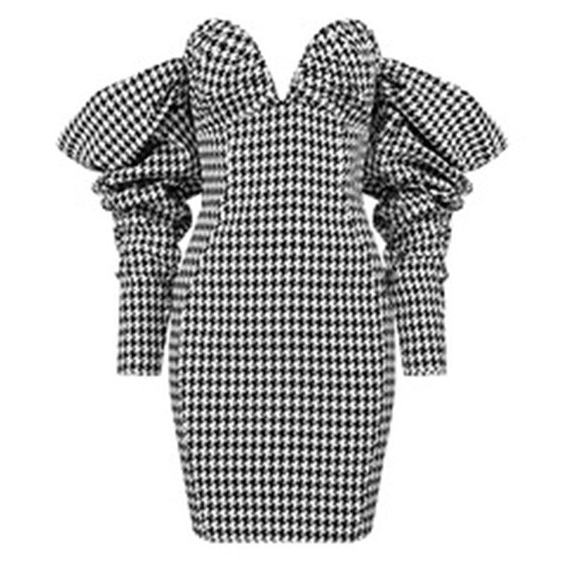 KittenAlarm - Andi Allover Houndstooth Off Shoulder Dress