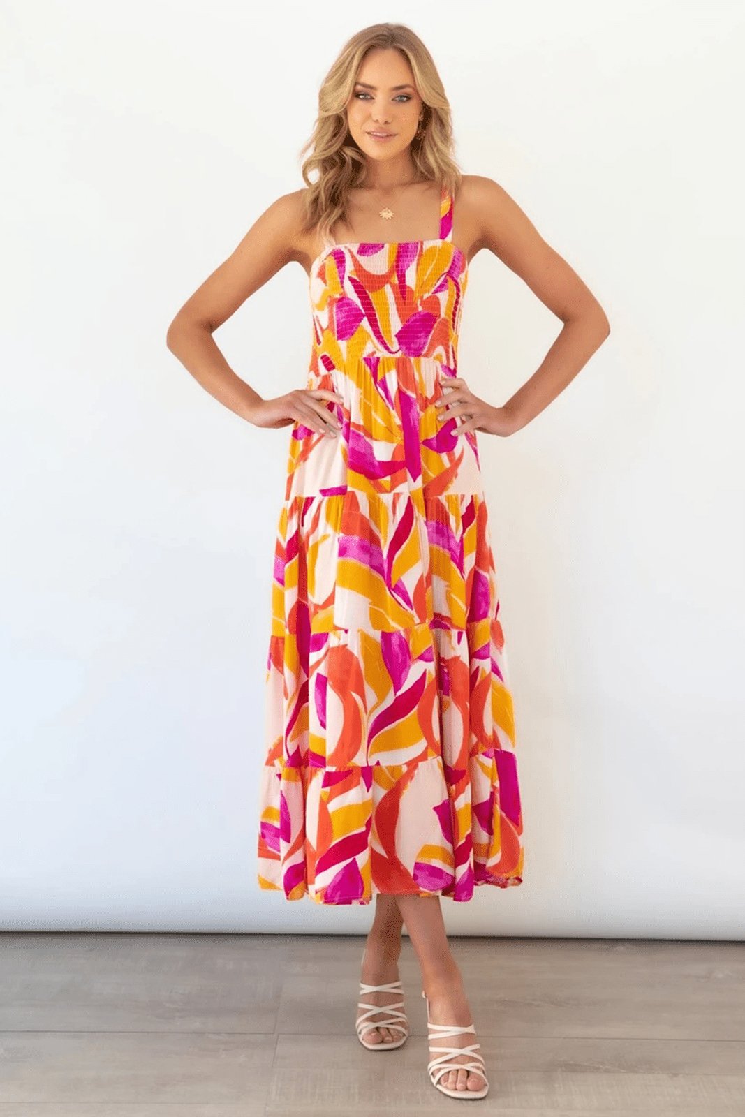 Aranza Minimalist Printed Striped Maxi Summer Dresses Women with Ruffle Top Evening Wear Edit