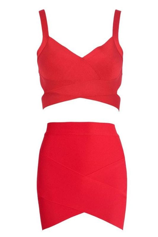 Ang Bandage Top and Mini Skirt Set - Lipstick Red - Fashionpara