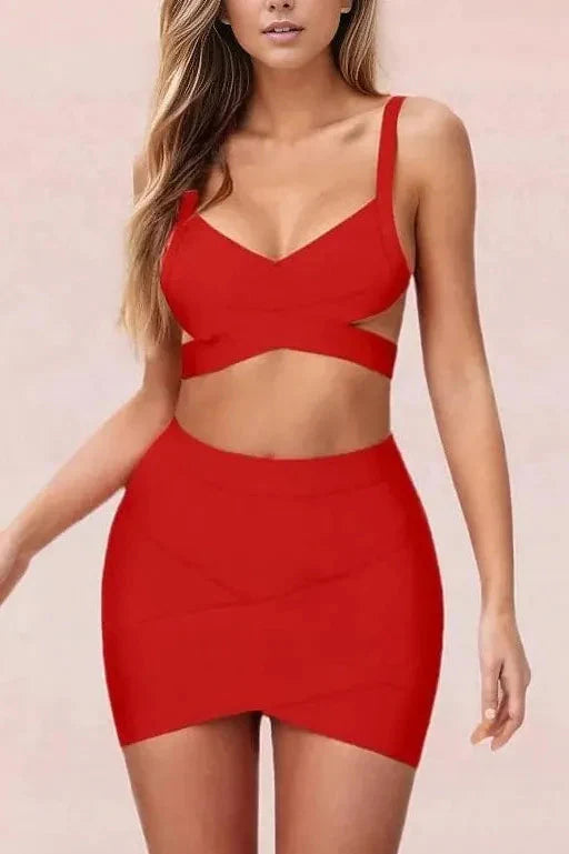 Ang Bandage Top and Mini Skirt Set - Lipstick Red