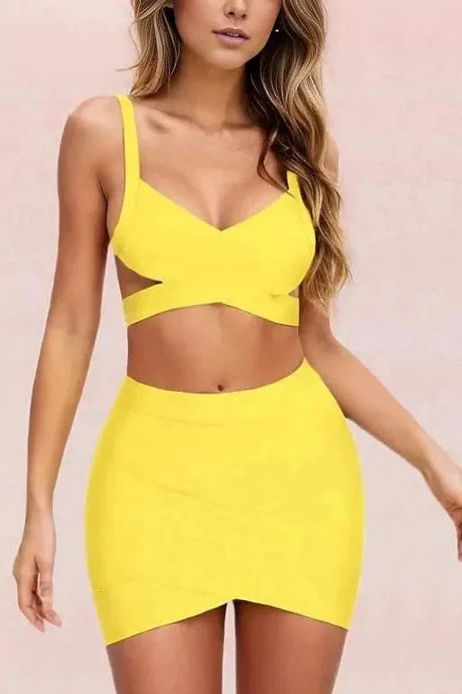 Ang Bandage Top and Mini Skirt Set - Sun Yellow