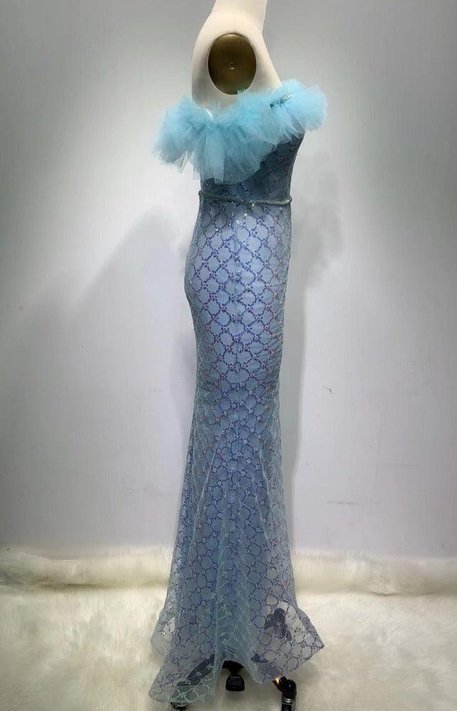 KittenAlarm - Angela Off Shoulder Embellished Sequins Maxi Dress