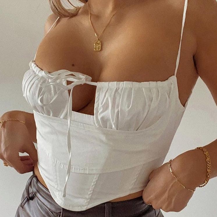 KittenAlarm - Angelu Lace Front Pleated Corset Top