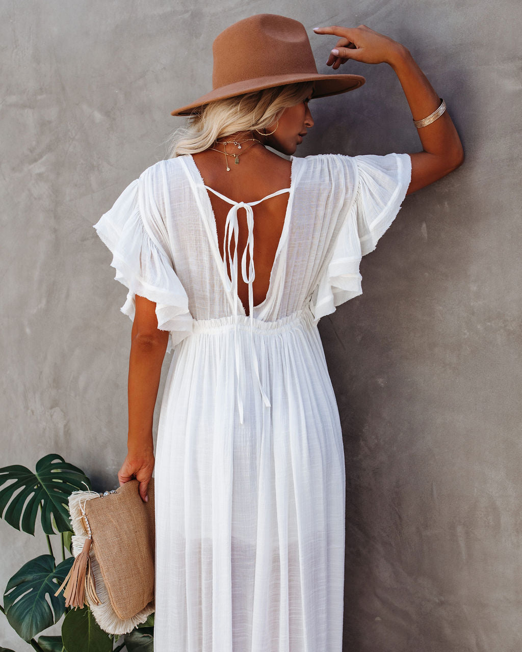 Sheer Gauze V-Neck Drawstring Maxi Beach Cover-Up