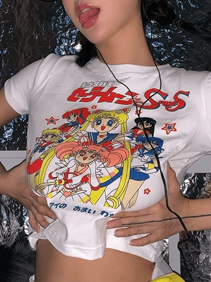 Anime Graphic Print Short Sleeve Crop Tee