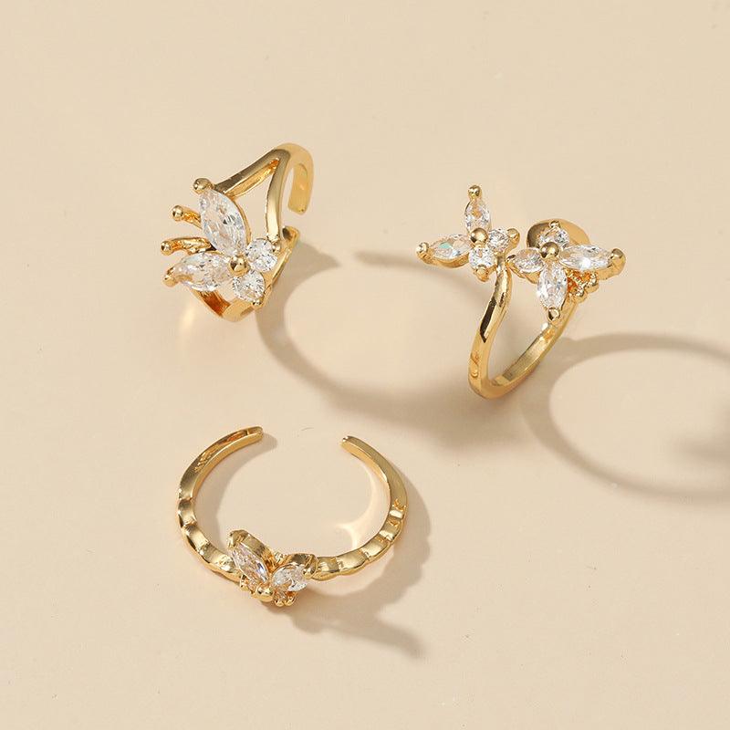 KittenAlarm - Anna Three-pieces Butterfly Open Ring Set