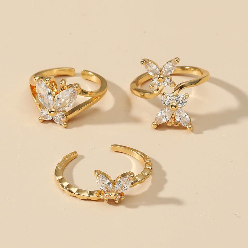 KittenAlarm - Anna Three-pieces Butterfly Open Ring Set