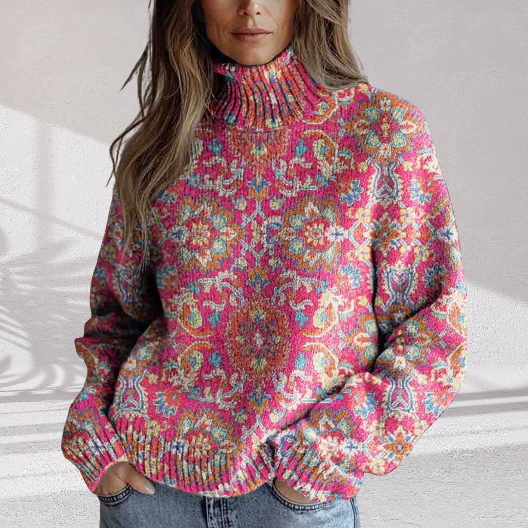 Paisley Print Turtleneck Oversized Sweater 2