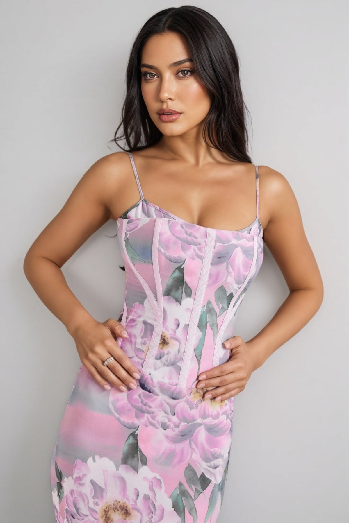Floral Spaghetti Strap Corset Mermaid Maxi Dress - View 5