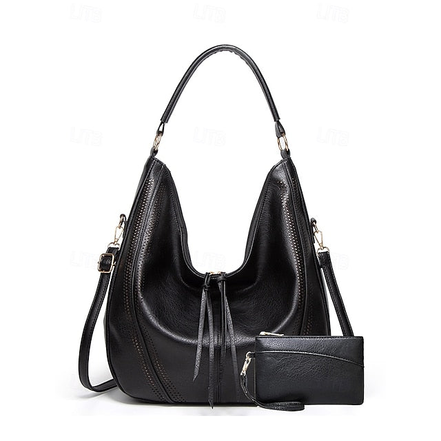 Set Leather Bag Hobo with Matching Wallet Faux